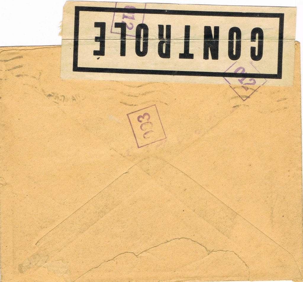 Censure provisoire  « 012 »  et « 003 »  sur lettre de Cherbourg du 5.6.44 pour Alençon,  redirigée à Paris Cci04114