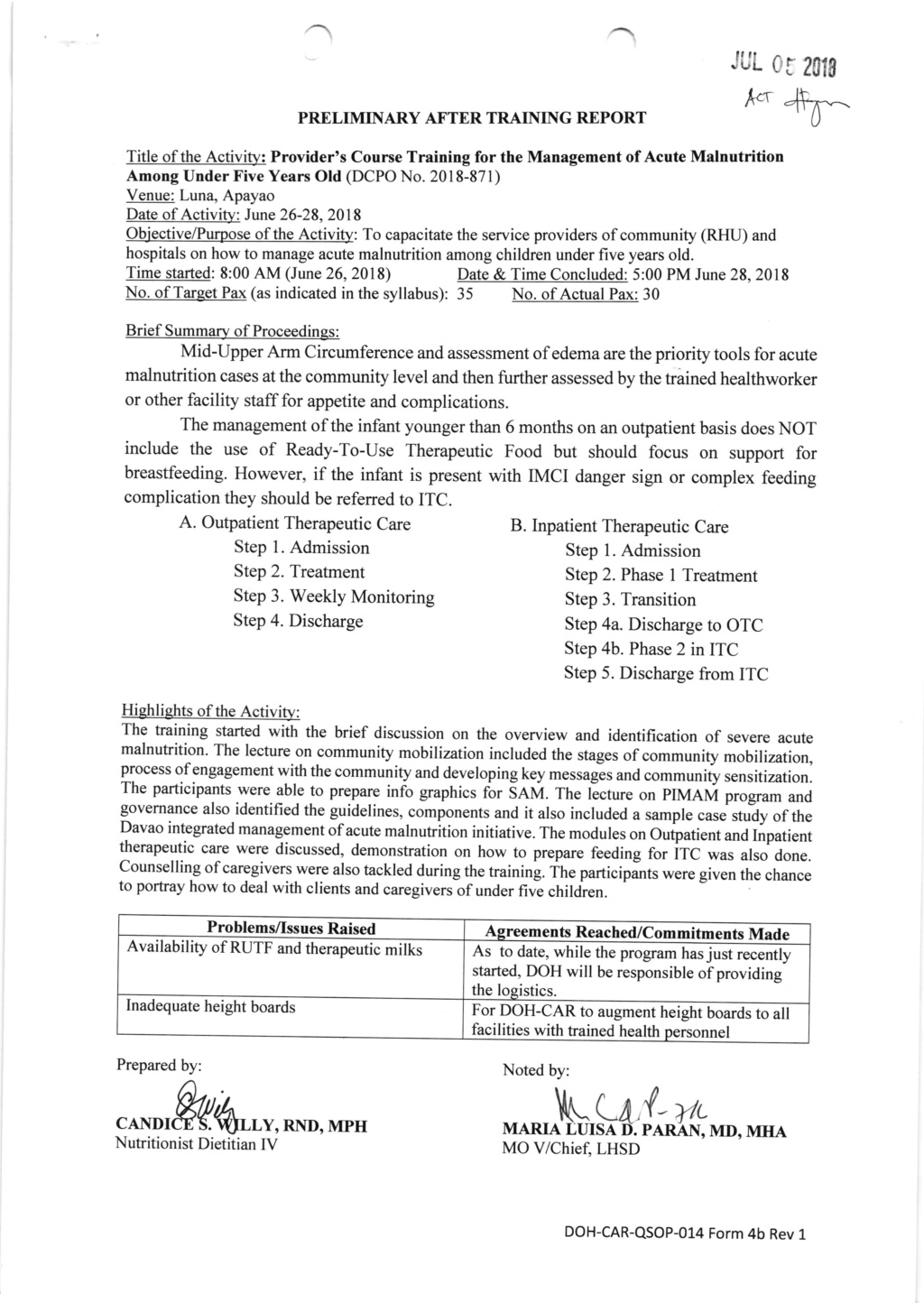 DCOPO 2018-0871: Authority for some DOH-CAR personnel to conduct Provider's Course Training for the Management of Acute Malnutrition Among Under Five Years Old on June 26-28, 2018 in Luna, Apayao 871_0012