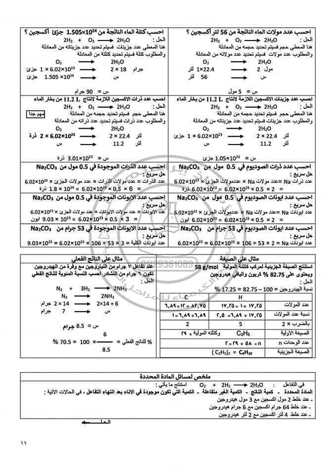 ملخص الكيمياء والامتحان المتوقع لأولي ثانوي ترم أول 2024 في 6 ورقات  11168