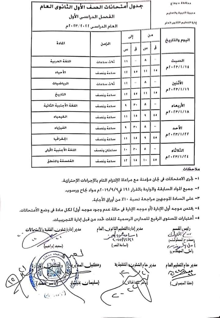 جدول امتحانات اولي وتانيه ثانوي بمحافظة سوهاج 13138