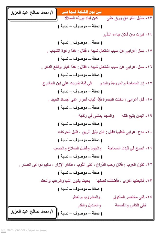 مراجعة بلاغة ثالثة ثانوي.. تدريبات على درس الكناية أ/ أحمد صالح عبدالعزيز 1383