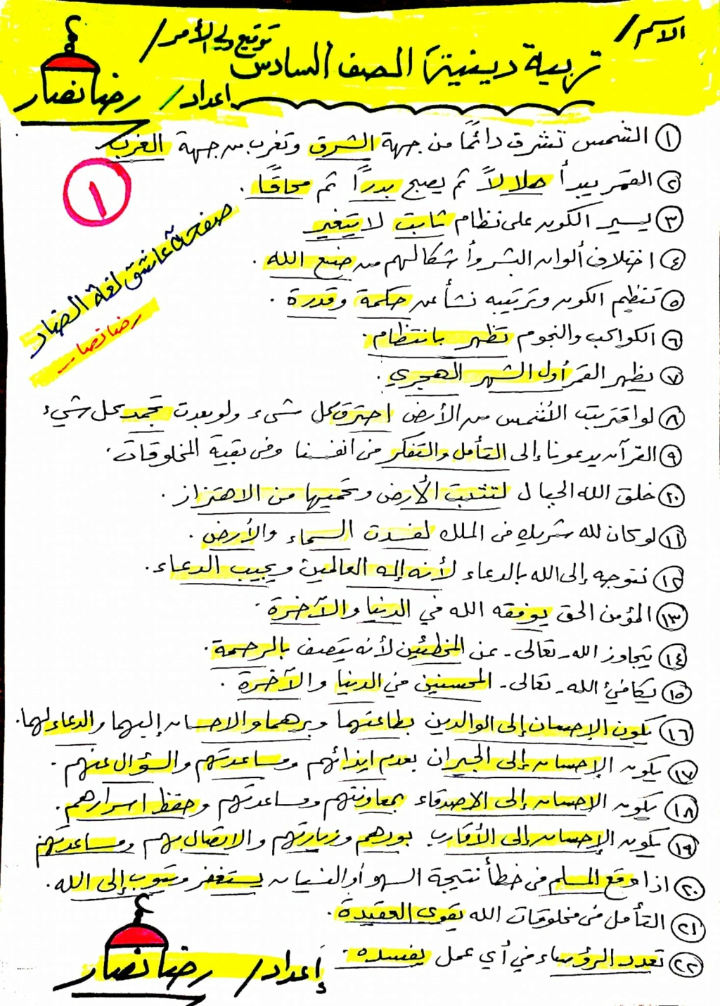ملخص مراجعة التربية الإسلامية للصف السادس ترم أول 2022  أ/ رضا نصار 1_talb34