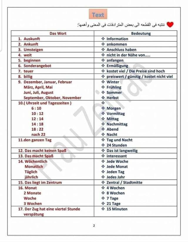 تظلمات الثانوية العامة - أهم أفكار ليلة الامتحان في اللغة الالمانية للثانوية العامة فراو زينب 21183