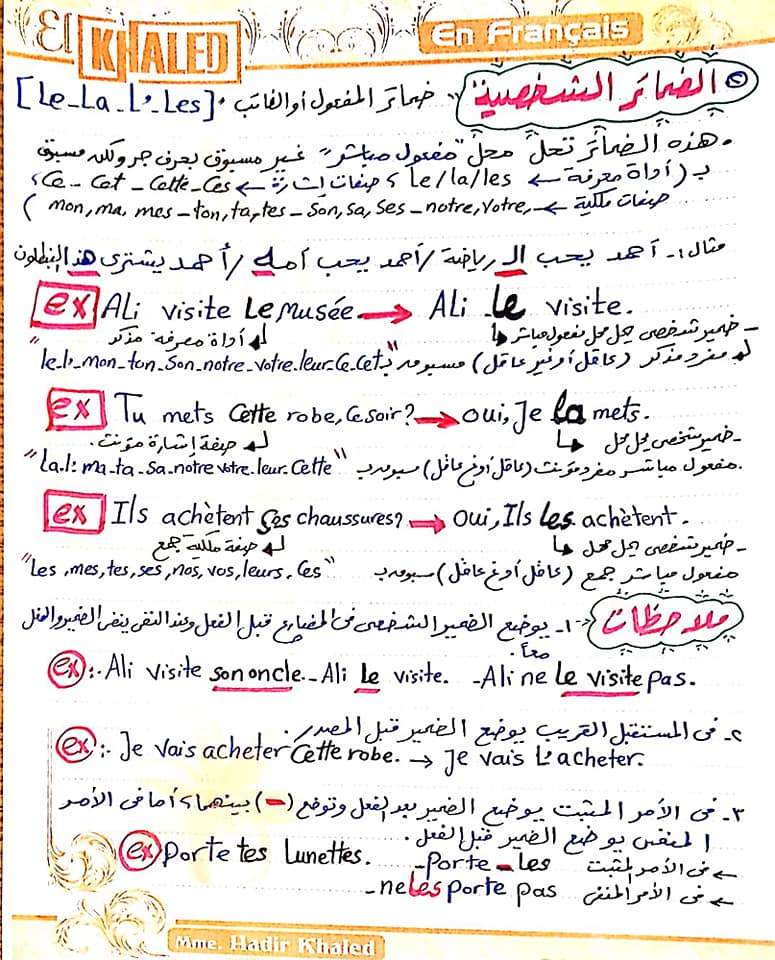 ملخص فرنساوي جرامير تانية ثانوي الترم التاني