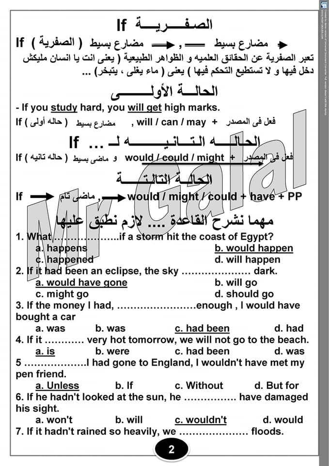 مراجعة انجليزى اولى ثانوي ترم ثاني في 3 ورقات مستر جلال 2239