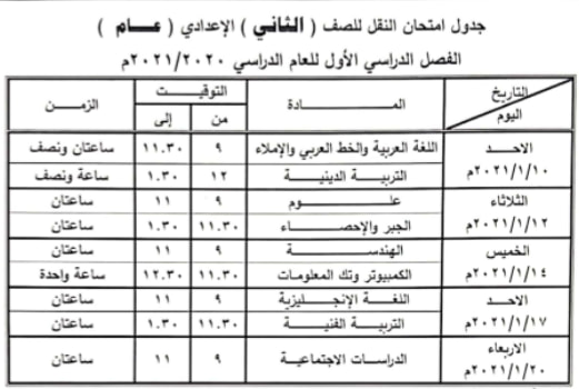 جداول امتحانات الترم الأول 2021 محافظة شمال سيناء 228