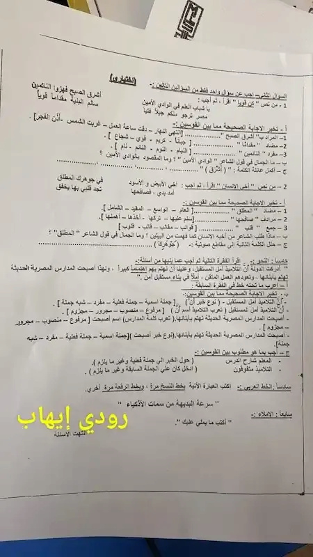  امتحان اللغة العربية للصف السادس ترم أول 2022 إدارة الهرم التعليمية 2_webp10