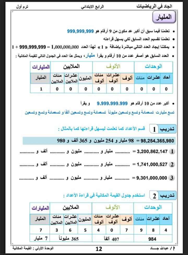 رياضيات - مراجعة رياضيات الصف الرابع ترم اول المنهج الجديد 2023 م عبد الله جاد 3303