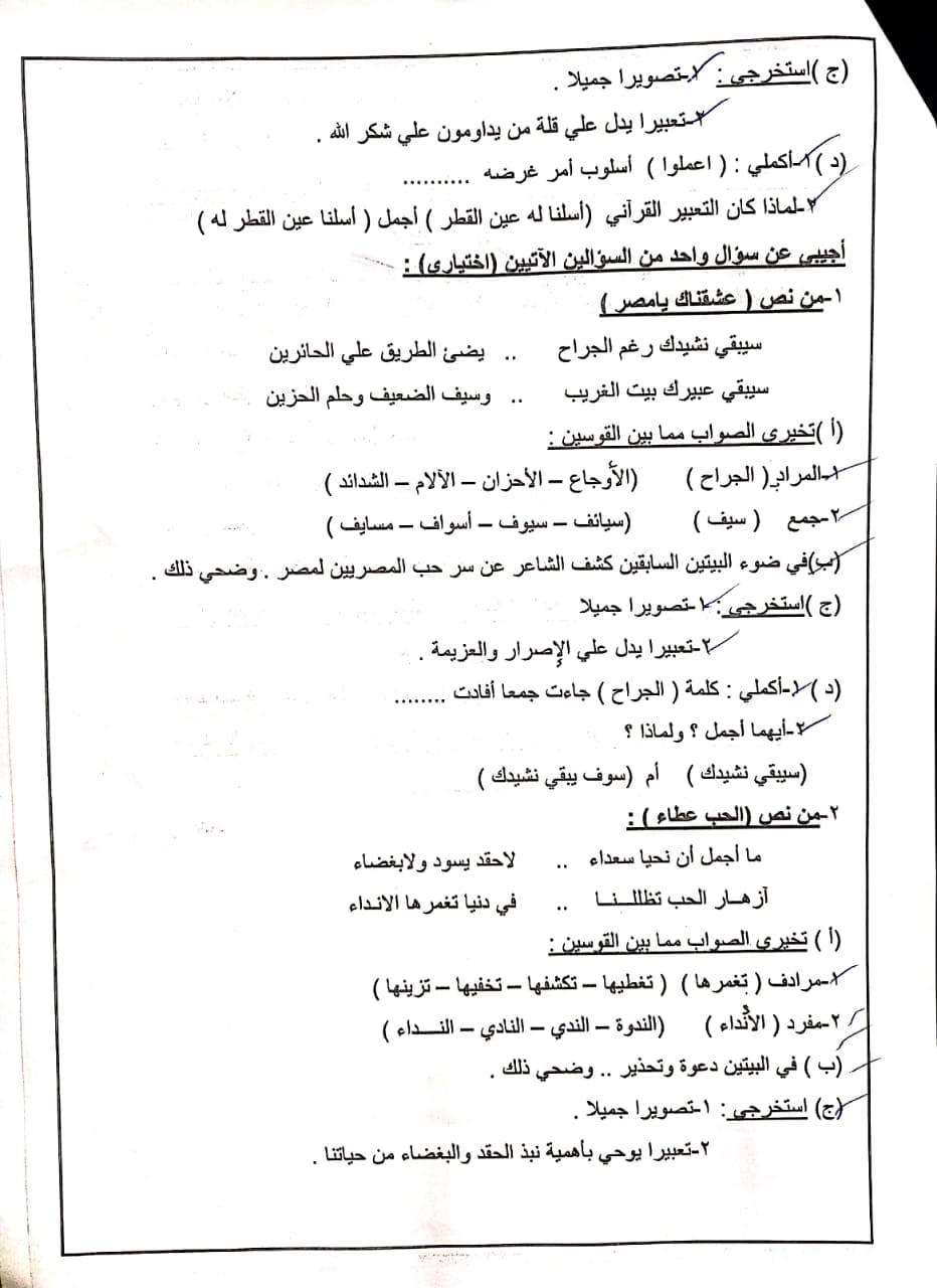  امتحان اللغة العربية للصف الاول الاعدادي الترم الأول 2023 إدارة الوايلي بالقاهرة 3386