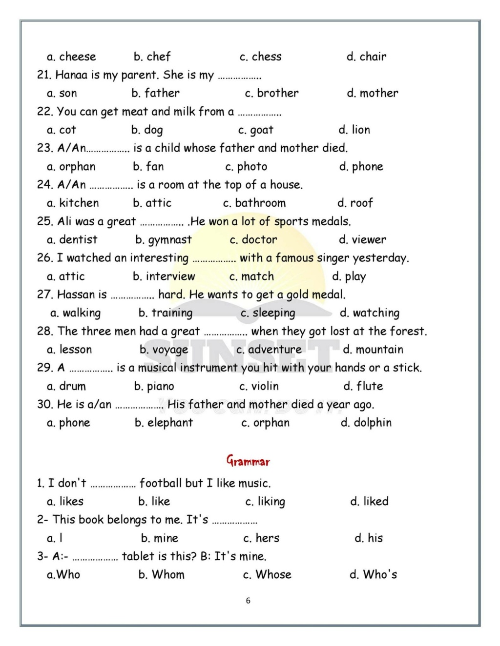 مراجعة شهر أكتوبر انجليزي اولى اعدادى من sunset 6_img_18