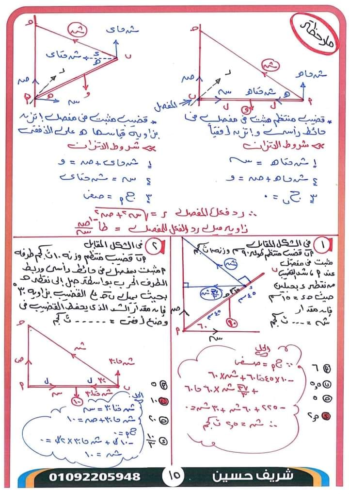 الاستاتيكا 3 ثانوي مراجعة نهائية أ. شريف حسين 7250