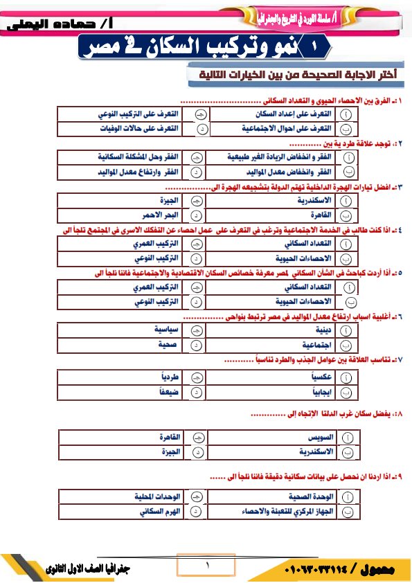 اقوي ملزمه مراجعه جغرافيا للصف الاول الثانوي ترم ثاني بالاجابات أ/ حماده اليمني Emaili10