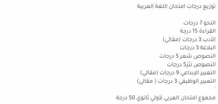  توزيع درجات امتحان اللغة العربية الصف الأول الثانوي 2022 Untitl48
