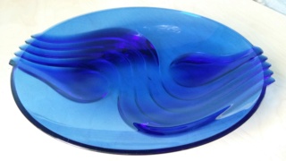 Oval Cobalt Blue Stepped & Swirl Design Fruit or Display Bowl - France 20201013