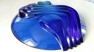 Oval Cobalt Blue Stepped & Swirl Design Fruit or Display Bowl - France 20201014