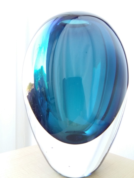 Modern Turquoise Thick Mouth Blown Glass Vase 20201123
