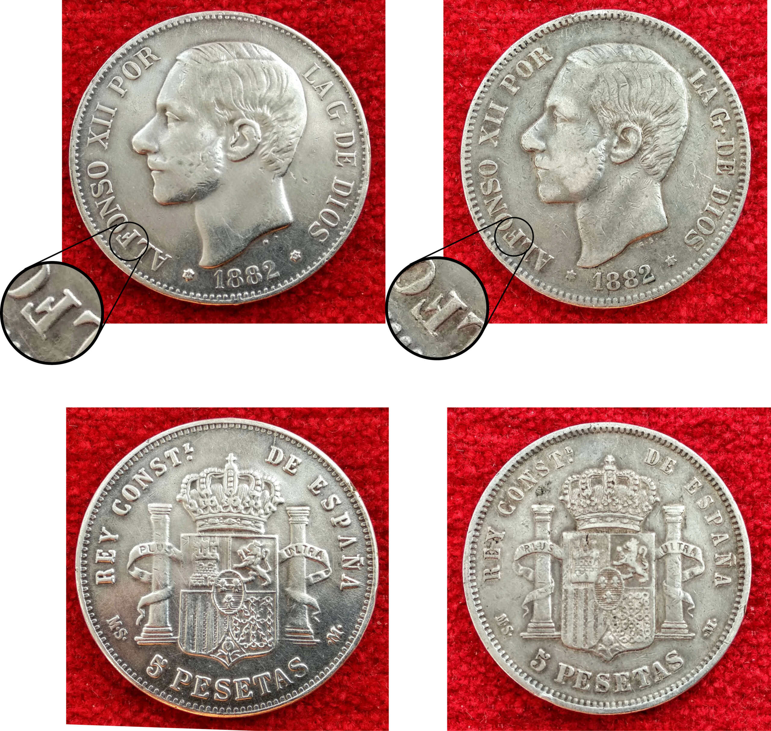 Comparación 5 pesetas de Alfonso XII  Compar10