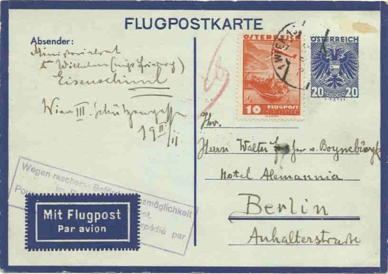 Flugpostkarten Erste Republik Flugpo10