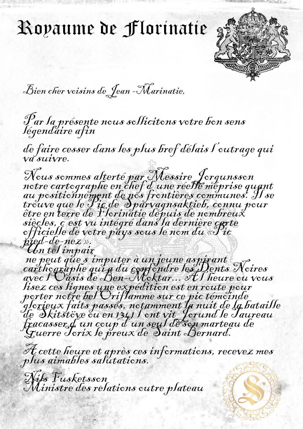 Diplomatie Crise Florinatie -JeanMarinatie 1802 Missiv10
