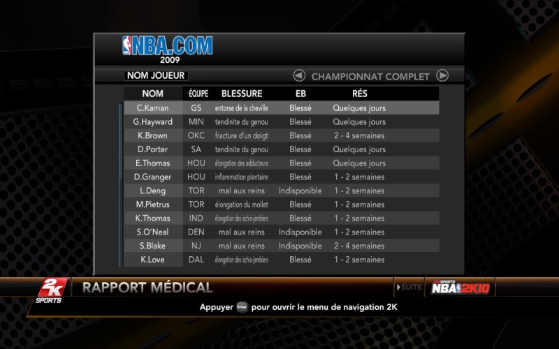 Blessures joueurs Nba2k155