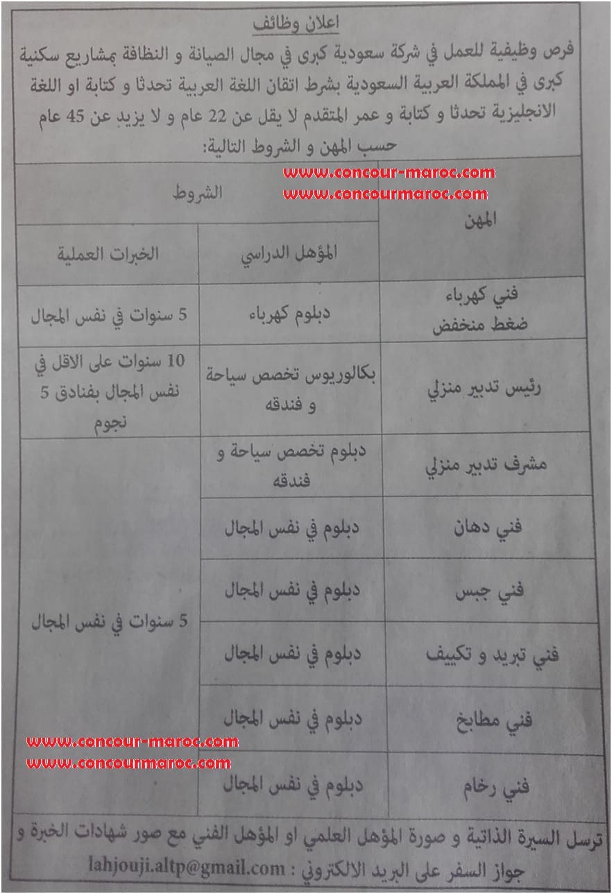 شركة سعودية كبرى في مجال الصيانة و النظافة بمشاريع سكنية كبرى بالمملكة السعودية توظيف في العديد من المهن لفائدة المغاربة Saudi_10