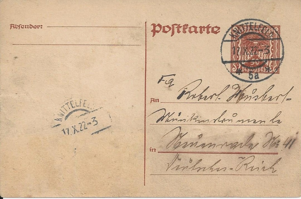 Postkartenserie "Quadratischer Wertstempel - Wertziffer im Dreieck" 1922-24 - Seite 5 Bild_169