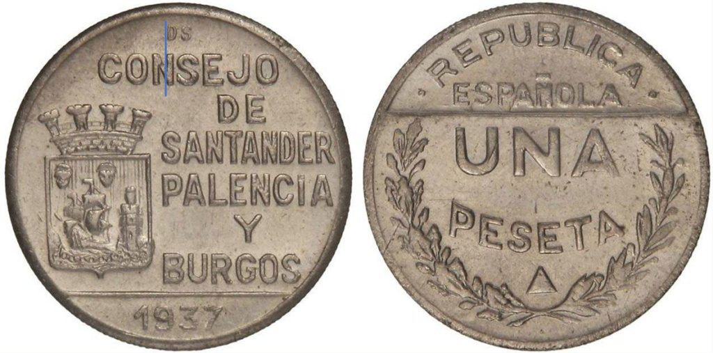 1 Peseta 1937. Consejo Santander Palencia y Burgos. VARIANTES ANVERSO 213