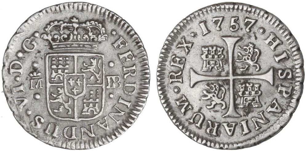 1/2 real. FERNANDO VI. 1757. Madrid. JB A14