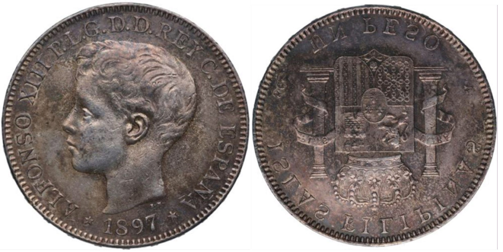 1 Peso Filipinas Alfonso XIII 1897. Opinión grado conservación  A88