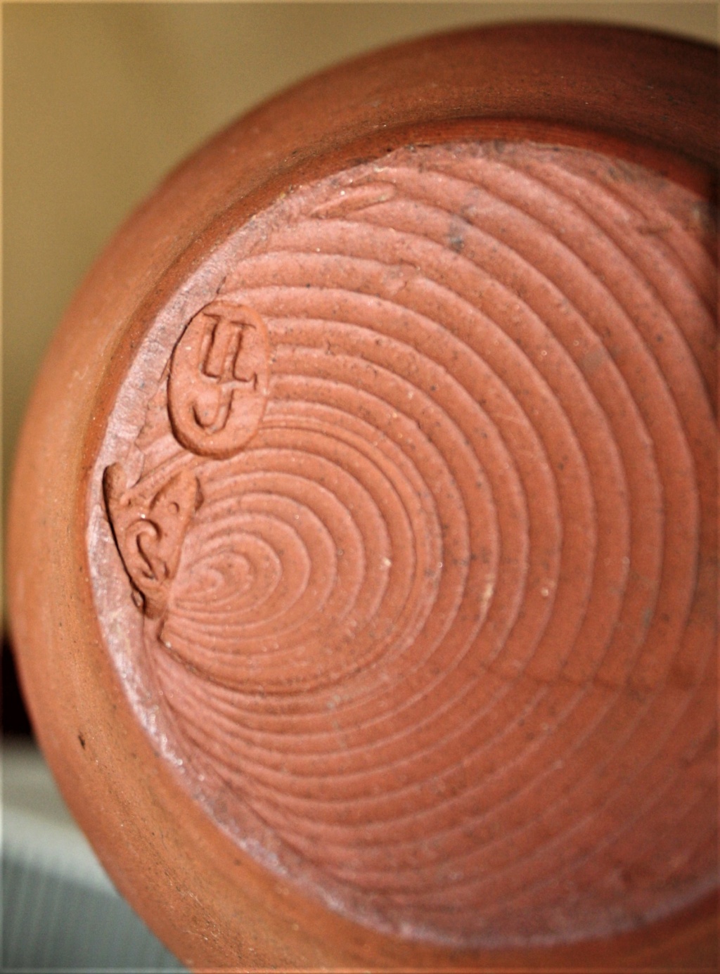 Lovely terracotta pot , LJ mark and another - see John Solly  Terrac13