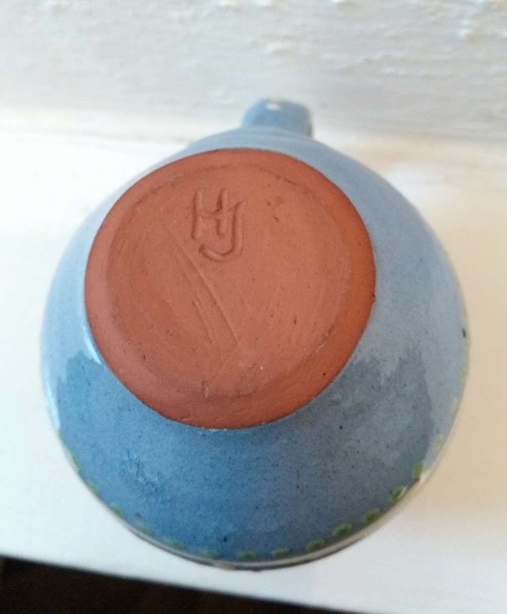 Small round jug, blue, decorated, HJ mark Img_2015