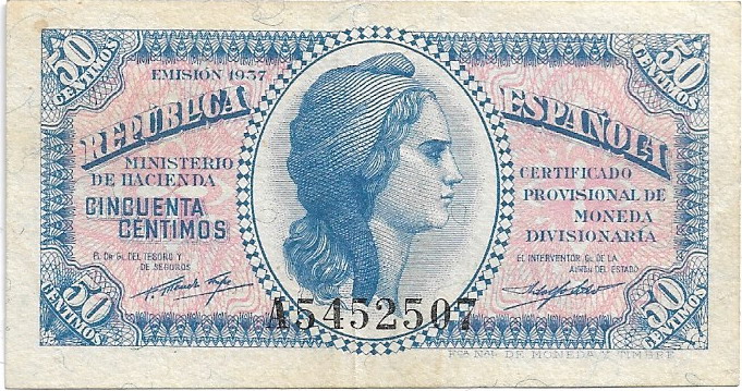 50 Céntimos Segunda Republica España 1937 01-08-10