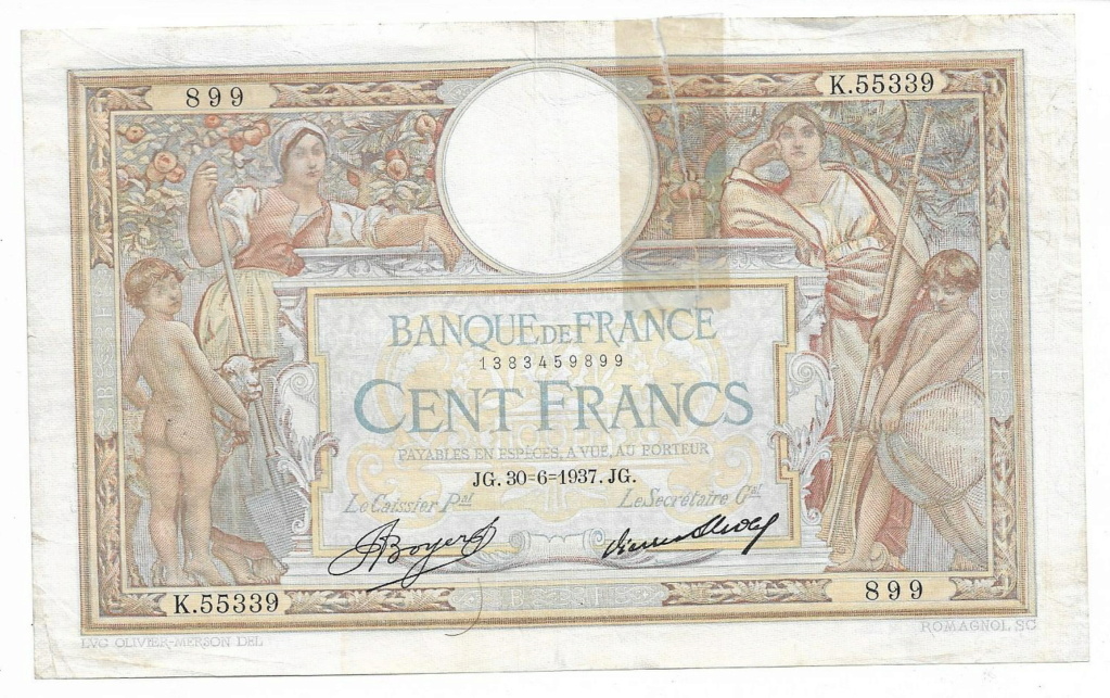 100 francs 1937 Luc Olivier Merson type 1906 modifié 100_fr24