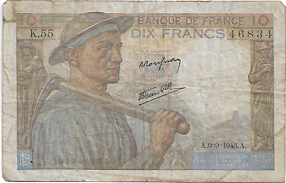 10 francos Minero Francia tipo 1941 10_fra11