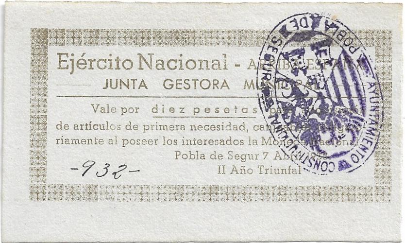 10 Pesetas 1938 Pobla de Segur - Provincia de Lleida - Guerra Civil 10_pes21