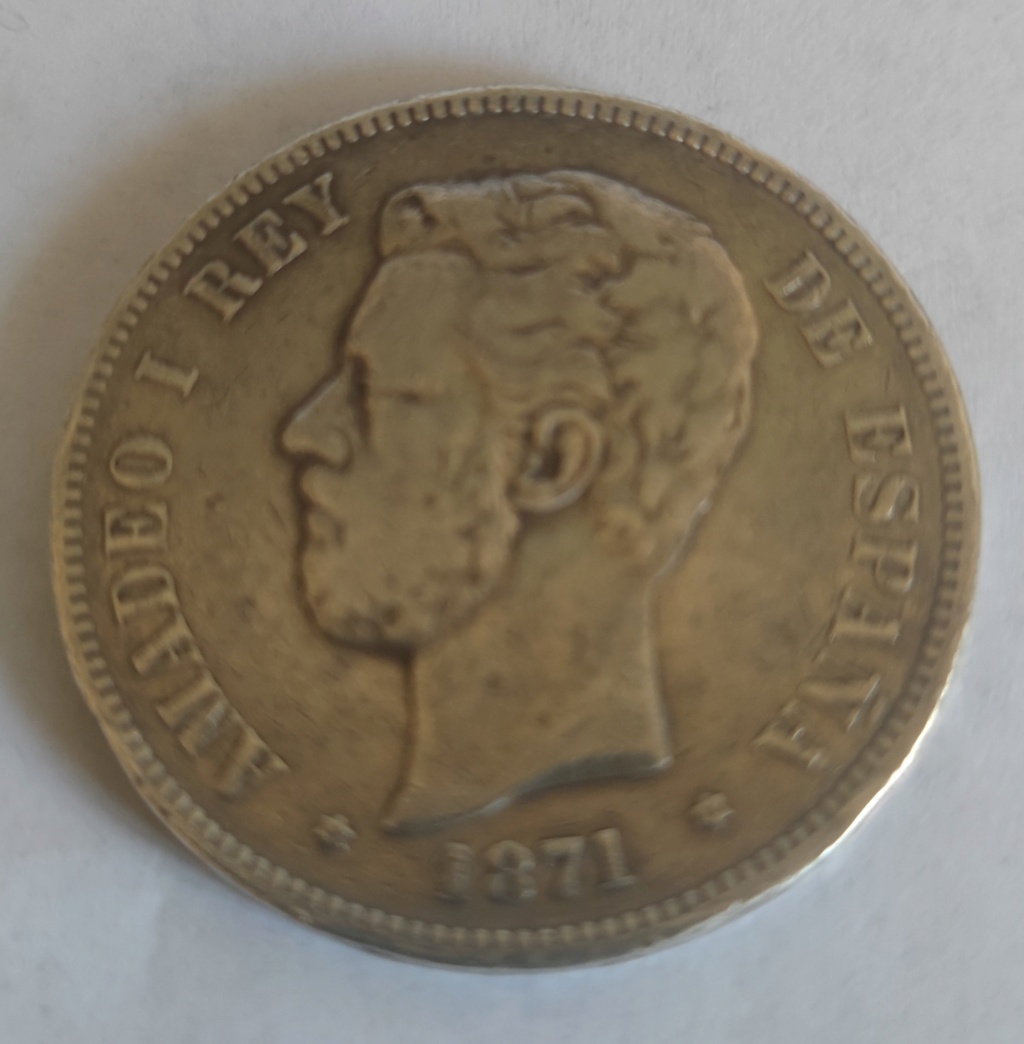 España 5 pesetas, 1871 18 y 75 dentro de la estrella 16557114