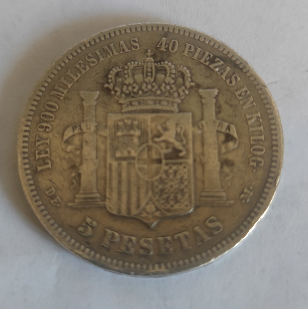 España 5 pesetas, 1871 18 y 75 dentro de la estrella 16557115
