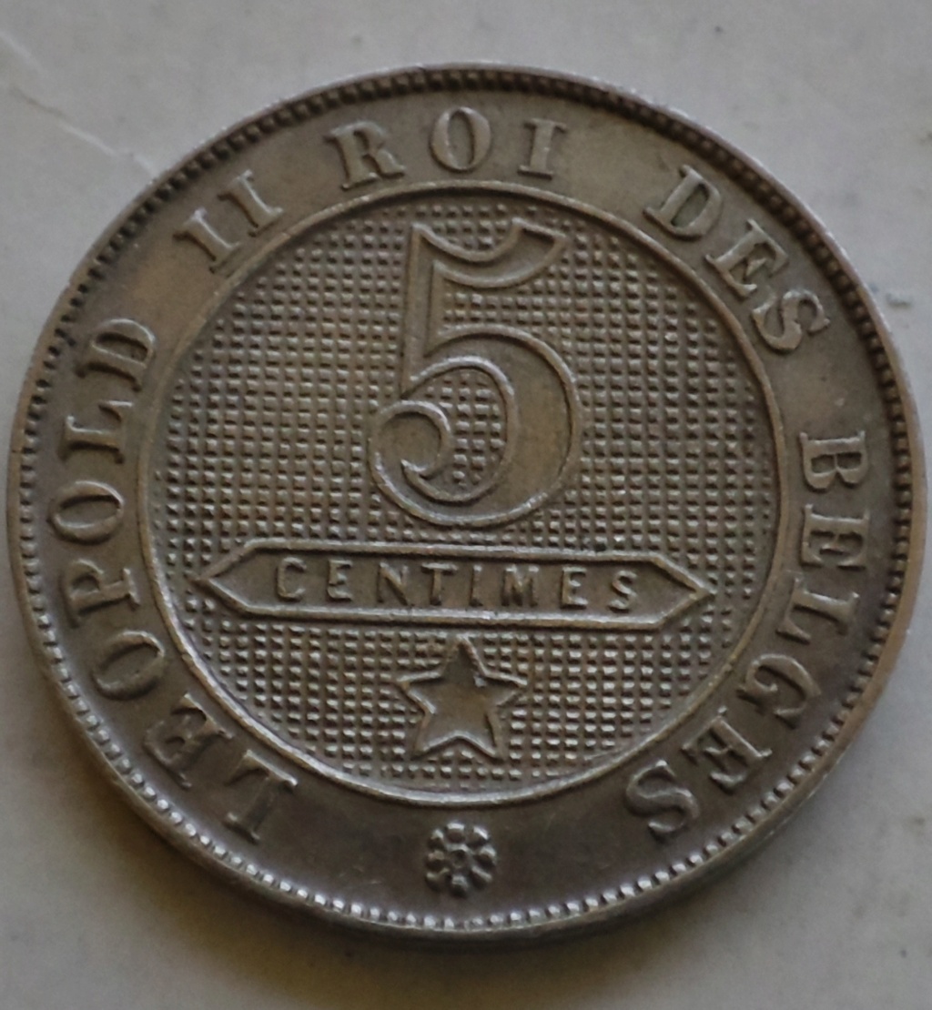 Bélgica 5 céntimos 1894-1901 Leyenda en Francés - 'DES BELGES' 16599811