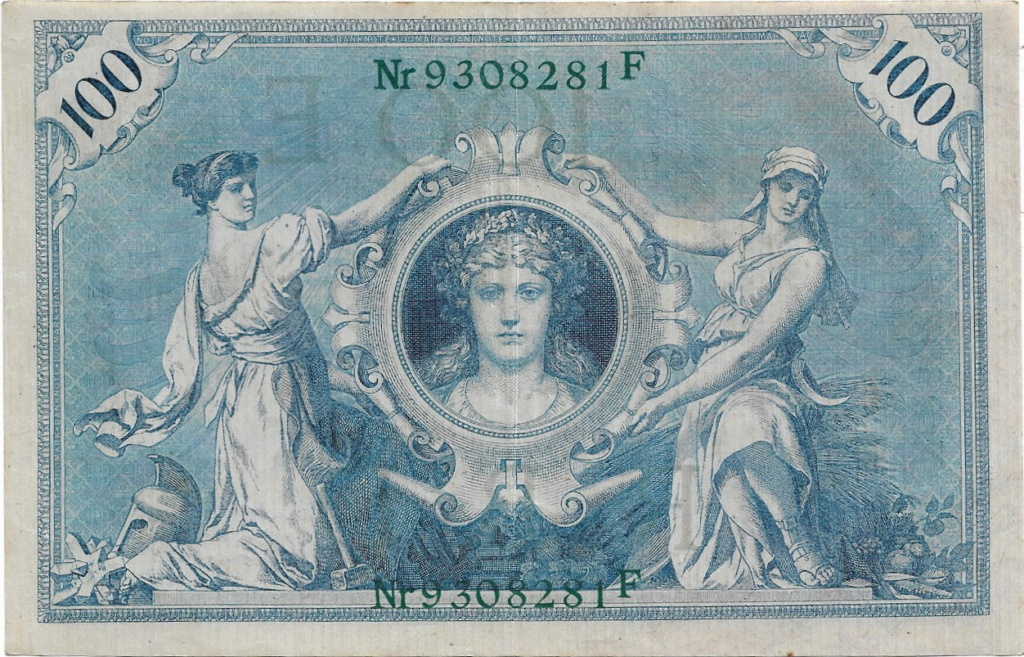 100 Mark Reichsbanknote Alemania 1908 sello verde 19-09-10