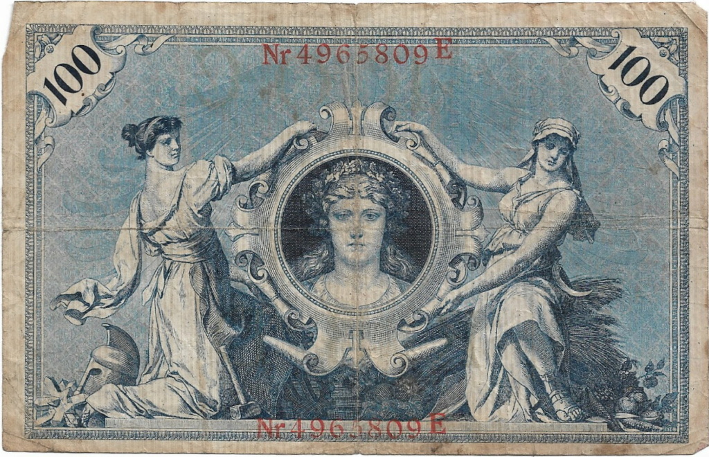 100 Mark Reichsbanknote Alemania 1908 sello verde 19-09-15