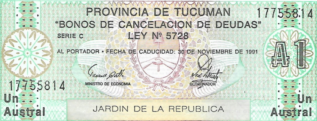 Bono Cancelación de deuda 1991 Provincia de Tucuman  1_aust10