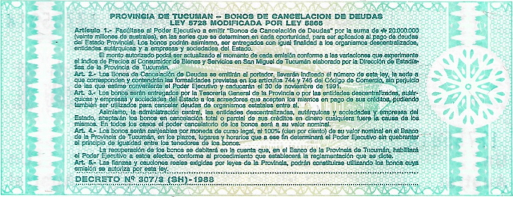 Bono Cancelación de deuda 1991 Provincia de Tucuman  1_aust11