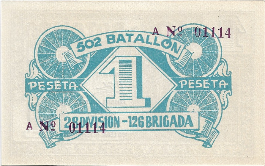 1 Peseta - 1937 - Billete Militar -  502 Batallón 1_pese40