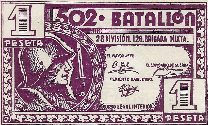 1 Peseta - 1937 - Billete Militar - 502 Batallón 1_pese41