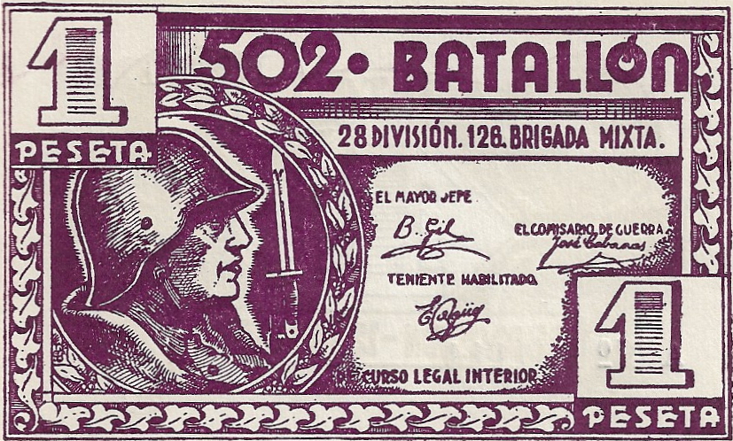 1 Peseta - 1937 - Billete Militar -  502 Batallón 1_pese41