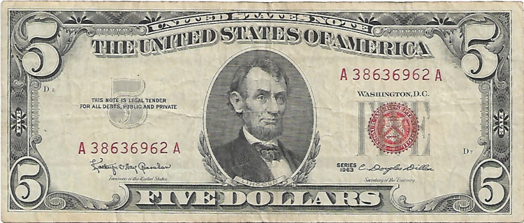 5 Dollars 1963 Sello Rojo 20-02-14