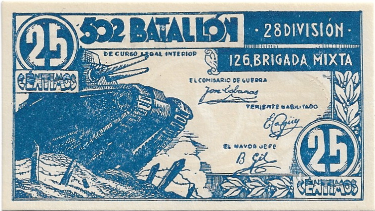 Billete militar de 25 Céntimos - 1937 - 502 Batallón 25_cen32