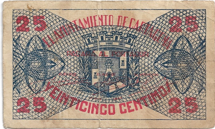 25 Céntimos Cartagena 1937 - Billete Local Guerra Civil España 25_cen34