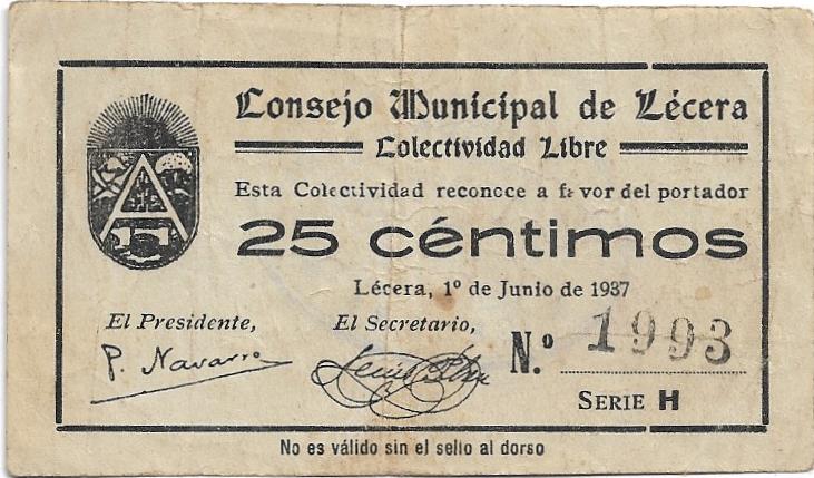 25 Céntimos 1937 Lécera (Guerra Civil) 25_cen52