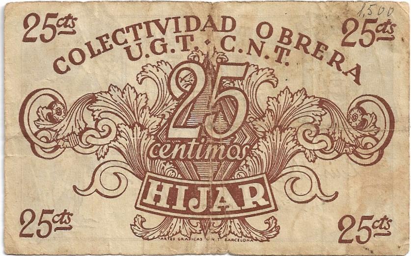 25 Céntimos 1936 - 1939 Híjar (Guerra Civil) 25_cen57